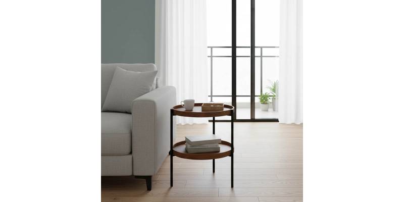 Βοηθητικό τραπέζι Portogie pakoworld mdf καρυδί-μέταλλο μαύρο Φ40x50εκ