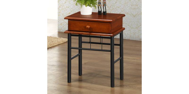 Κομοδίνο με συρτάρι Marcole pakoworld ξύλο σε καρυδί απόχρωση-μαύρο μέταλλο 45x33x58εκ