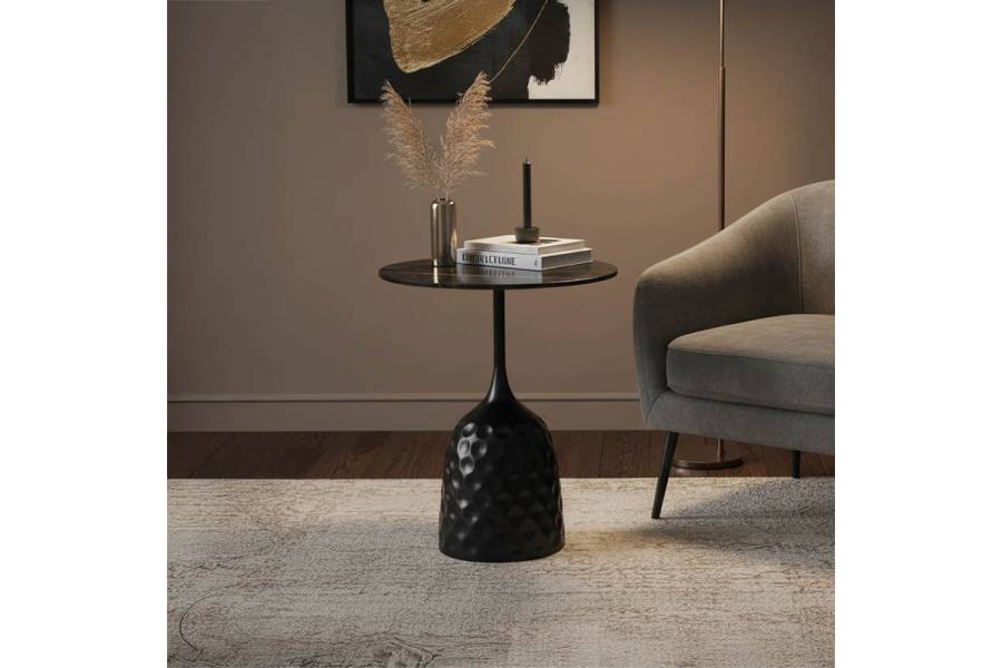 Βοηθητικό τραπέζι Kousien Inart μαύρο sintered stone Φ50x60εκ