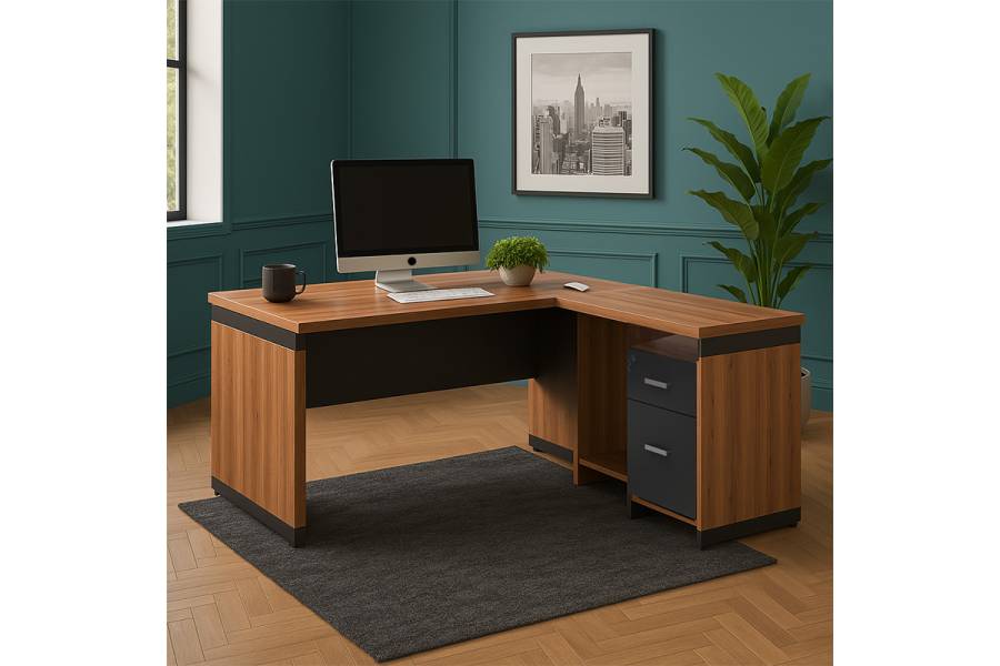 Γραφείο επαγγελματικό αναστρέψιμο Oscar pakoworld μελαμίνη σε καρυδί-ανθρακί απόχρωση 200x180x76εκ