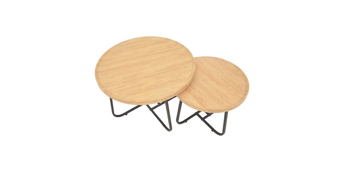 Tραπέζια σαλονιού Crismory pakoworld σετ 2τεμ MDF σε φυσική απόχρωση και μαύρα μεταλλικά πόδια