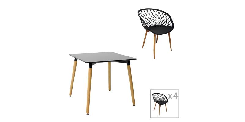 Τραπεζαρία Ezra-Natali pakoworld σετ 5τεμ pp-mdf σε μαύρη-φυσική απόχρωση 80x80x76εκ