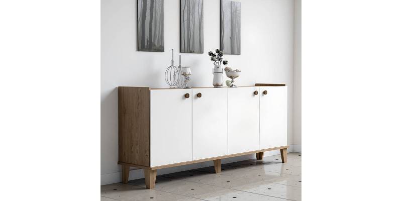 Μπουφές Lethak pakoworld σε oak-λευκή απόχρωση 180x41x78εκ