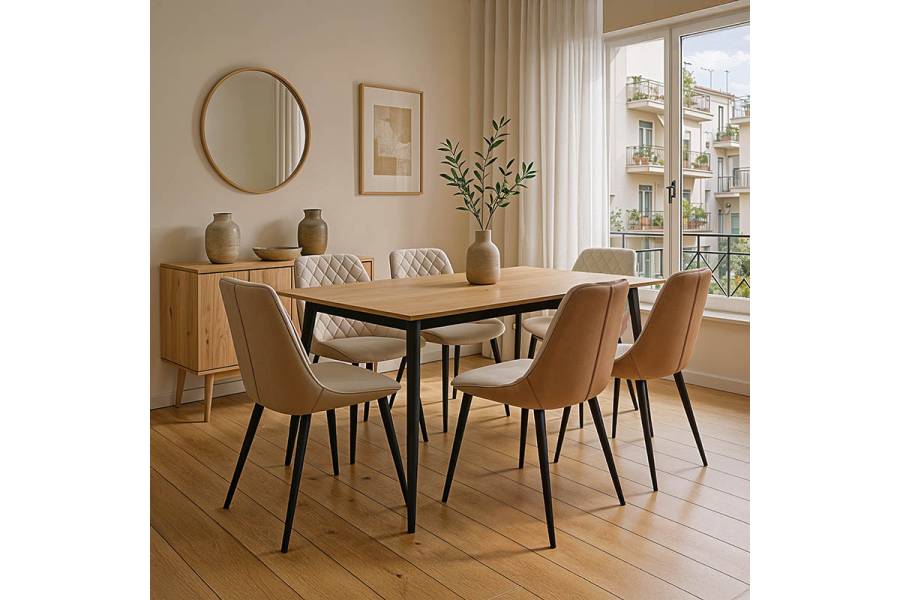 Καρέκλα Komme pakoworld μπεζ-καφέ pu με πόδι μαύρο μέταλλο 49x57x84εκ