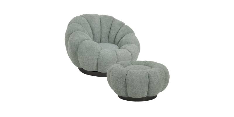 Πολυθρόνα περιστρεφόμενη με σκαμπό Nester pakoworld μπουκλέ ύφασμα σε φυστικί απόχρωση 98x97x69εκ