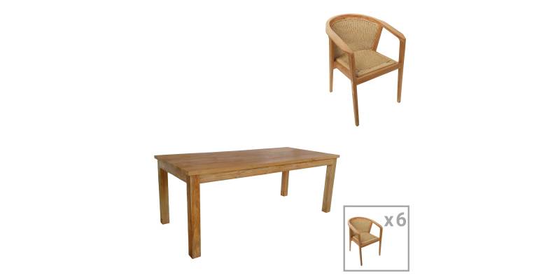 Τραπεζαρία Granny-Wooly pakoworld σετ 7τεμ σε φυσική-μπεζ απόχρωση 220x90x75εκ