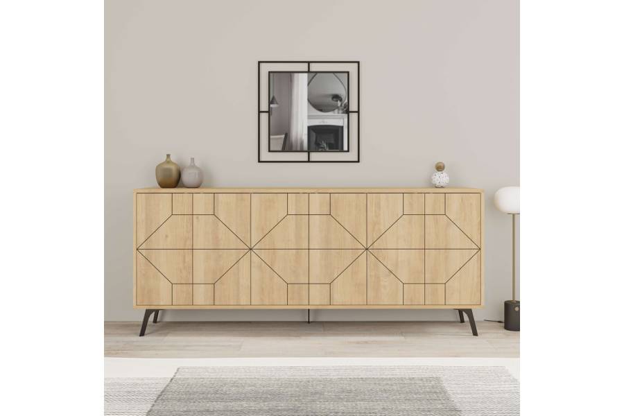 Μπουφές Dune pakoworld σε φυσική απόχρωση 181x35x77.4εκ