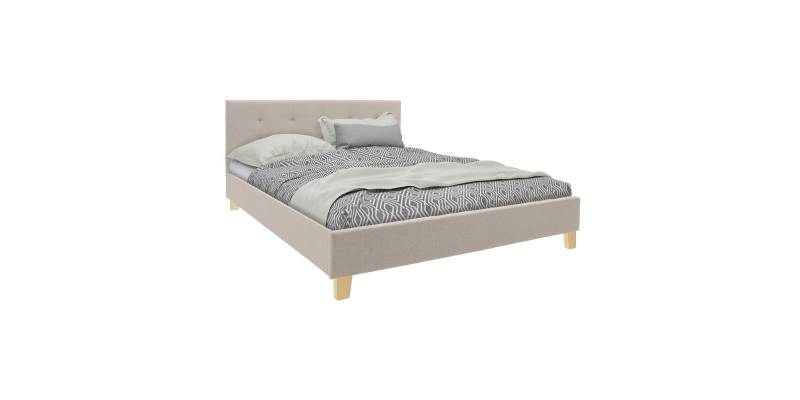 Κρεβάτι Mago pakoworld ύφασμα σε εκρού απόχρωση με φυσικό ξύλινο πόδι 140x200εκ