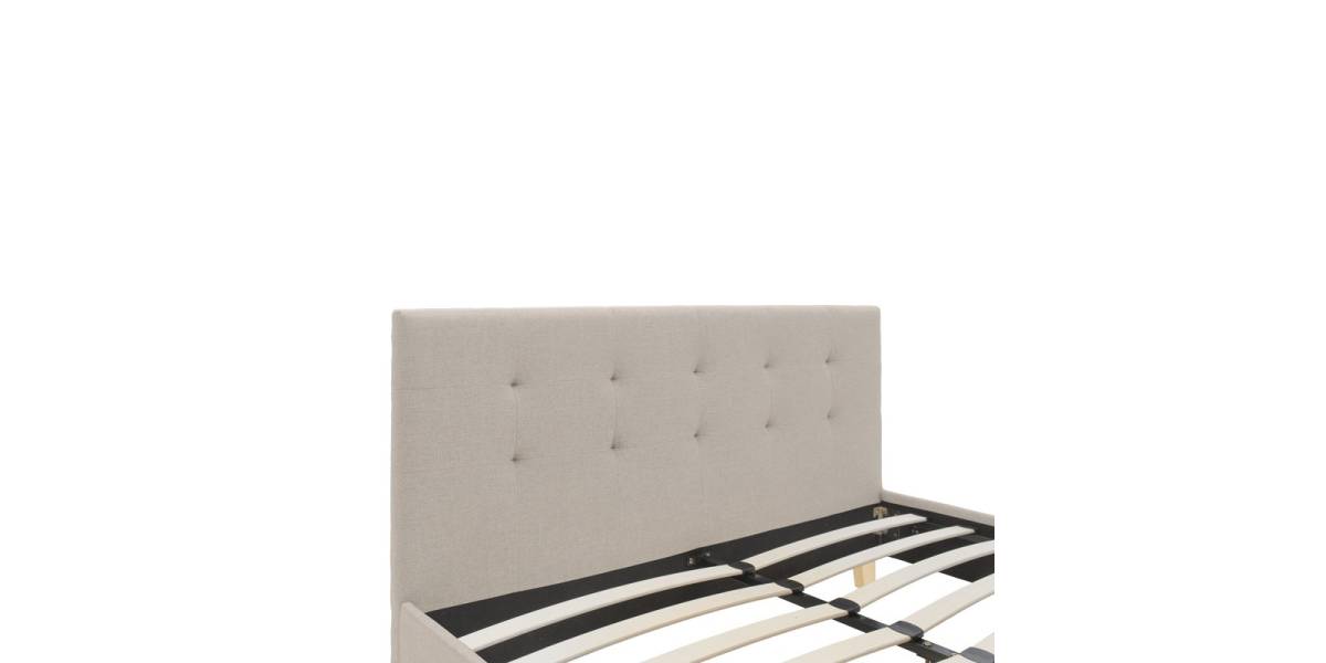 Κρεβάτι Mago pakoworld ύφασμα σε εκρού απόχρωση με φυσικό ξύλινο πόδι 140x200εκ