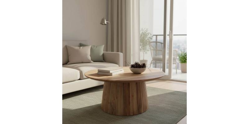 Τραπέζι σαλονιού Canicule I pakoworld μασίφ ξύλο ακακίας σε φυσική απόχρωση Φ80x40εκ