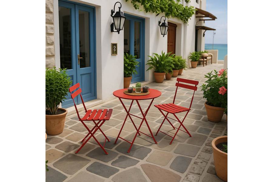 Τραπεζαρία Bistro 3τεμ pakoworld μεταλλική αναδιπλούμενη σε κόκκινη απόχρωση Φ60x71εκ