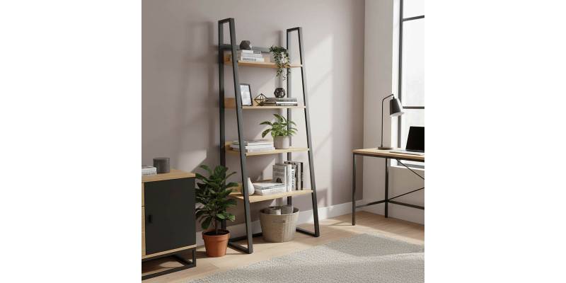 Βιβλιοθήκη Ryder pakoworld σε oak-μαύρη απόχρωση 75x36x185εκ