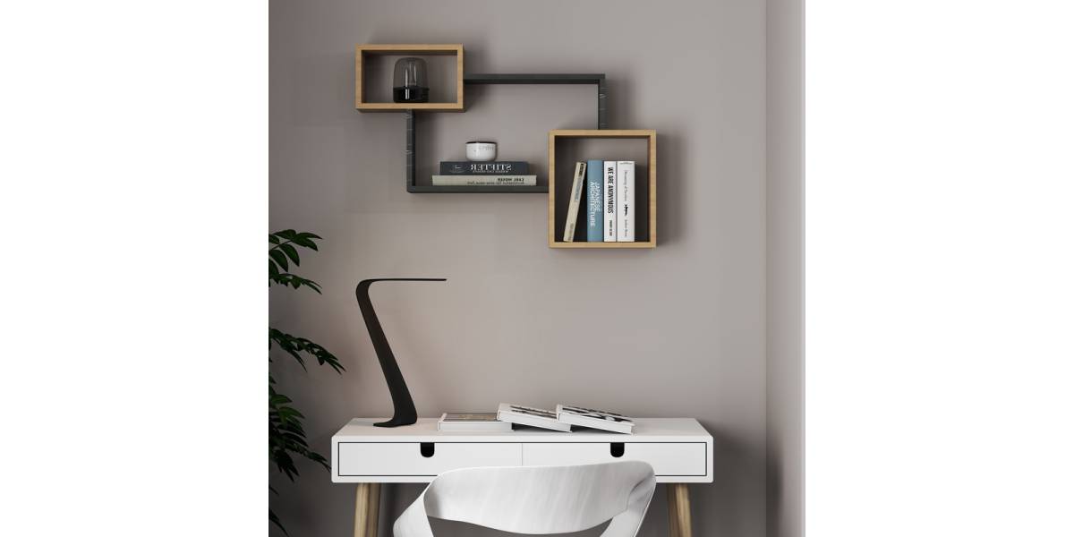 Ράφι τοίχου Beldra pakoworld σε φυσική απόχρωση με όψη μαρμάρου 84x15x57.8εκ