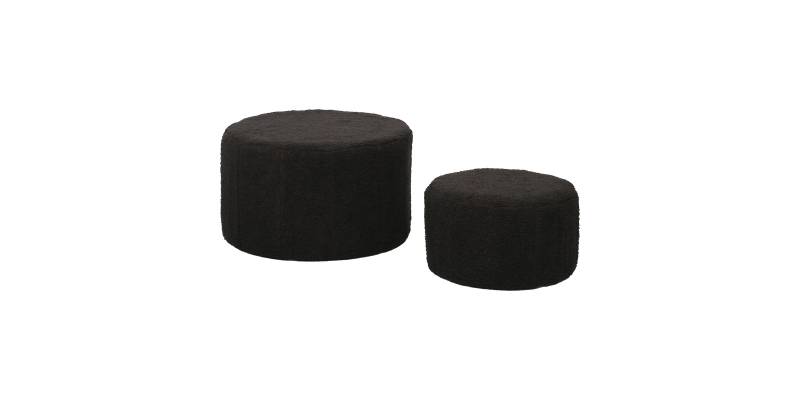 Σκαμπό - Πουφ Gabello pakoworld σετ 2 τεμ ύφασμα μπουκλέ μαύρο Φ44x26.5εκ