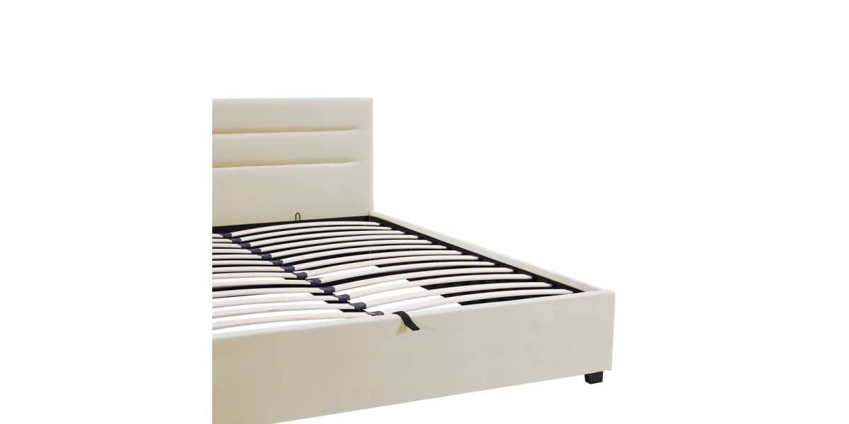 Κρεβάτι Molito pakoworld βελούδο σε εκρού απόχρωση με αποθηκευτικό χώρο150x200εκ