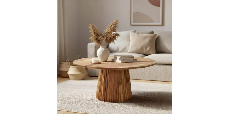 Τραπέζι σαλονιού Canicule ΙI pakoworld μασίφ ξύλο ακακίας σε φυσική απόχρωση Φ80x40εκ