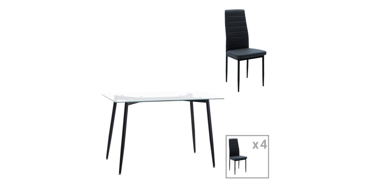 Τραπεζαρία Quana-Parker pakoworld σετ 5τεμ γυάλινο διάφανο-μαύρο πόδι 120x70x75cm