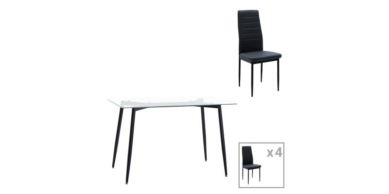 Τραπεζαρία Quana-Parker pakoworld σετ 5τεμ γυάλινο διάφανο-μαύρο πόδι 120x70x75cm