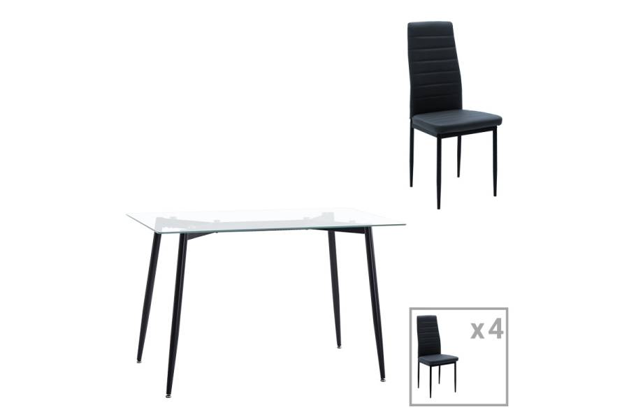 Τραπεζαρία Quana-Parker pakoworld σετ 5τεμ γυάλινο διάφανο-μαύρο πόδι 120x70x75cm