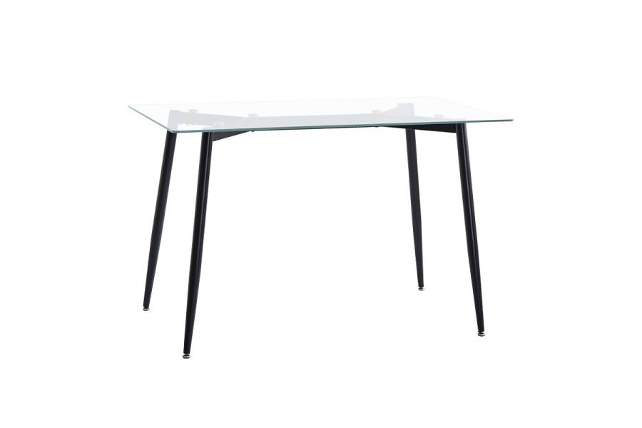 Τραπεζαρία Quana-Parker pakoworld σετ 5τεμ γυάλινο διάφανο-μαύρο πόδι 120x70x75cm