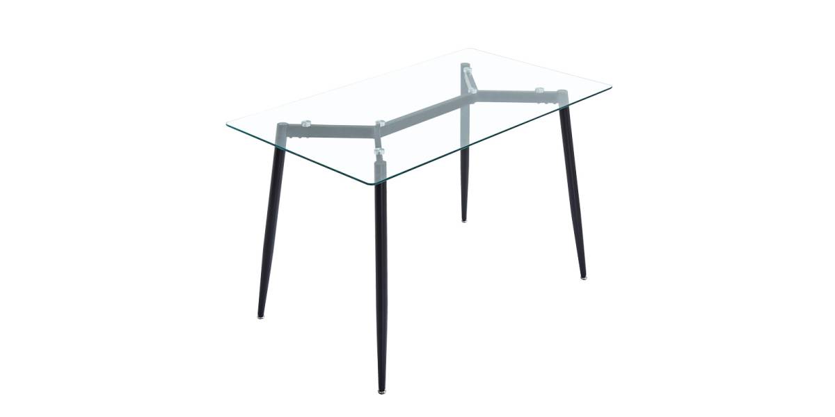 Τραπεζαρία Quana-Parker pakoworld σετ 5τεμ γυάλινο διάφανο-μαύρο πόδι 120x70x75cm