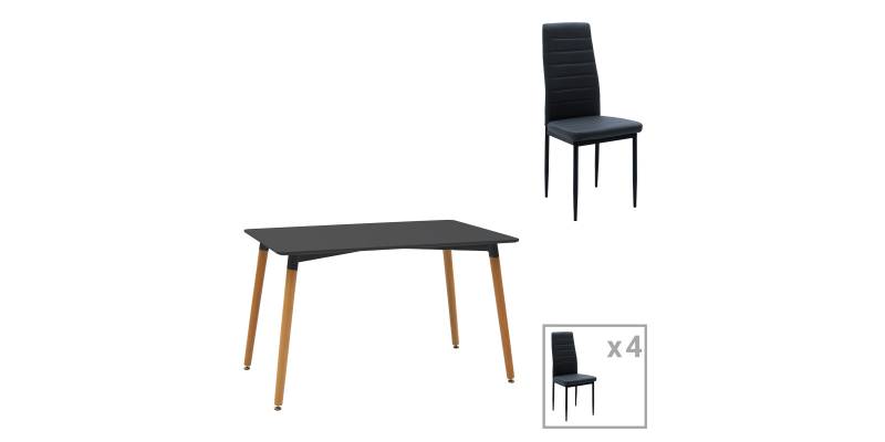 Τραπεζαρία Natali-Parker pakoworld σετ 5τεμ mdf σε μαύρη-φυσική απόχρωση 120x80x76cm