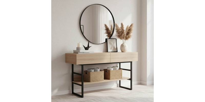 Κονσόλα Vien pakoworld σε sonoma-μαύρη απόχρωση 139x43x75.5εκ