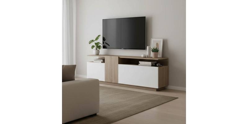 Έπιπλο τηλεόρασης Vendora pakoworld σε sonoma-λευκή απόχρωση 150x29.5x46.3εκ