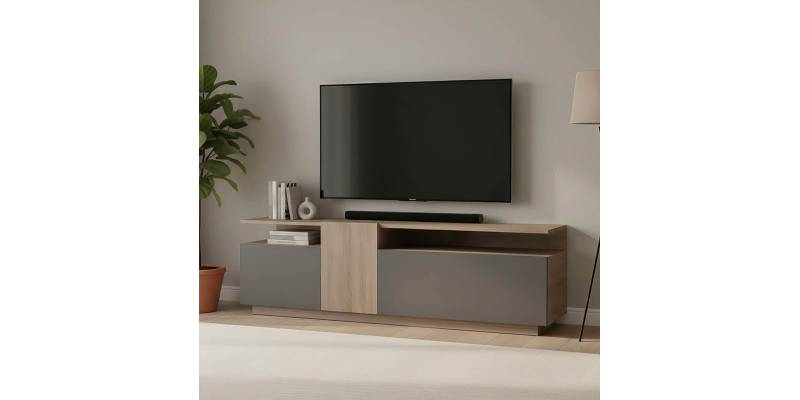 Έπιπλο τηλεόρασης Vendora pakoworld σε sonoma-ανθρακί απόχρωση 150x29.5x46.3εκ