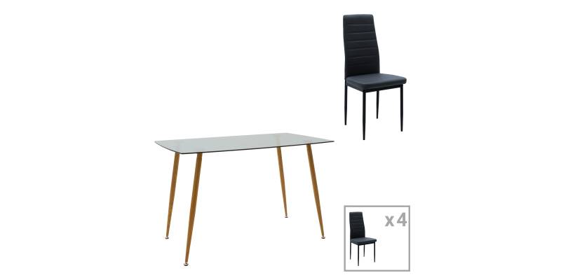 Τραπεζαρία Chloe-Parker pakoworld σετ 5τεμ γυάλινο σε ανθρακί-φυσική απόχρωση 120x70x75εκ