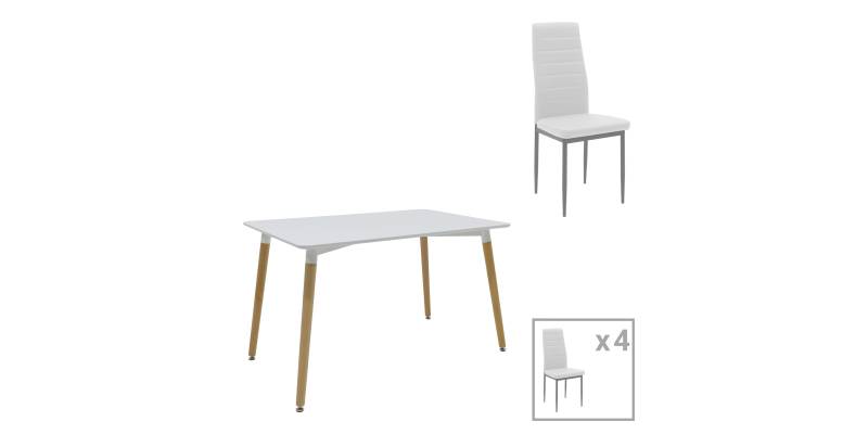 Τραπεζαρία Natali-Parker pakoworld σετ 5τεμ MDF λευκό-πόδια φυσικό 120x80x76εκ