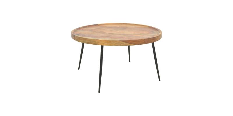 Τραπέζι σαλονιού Tavolo pakoworld μασιφ ξύλο sheesham σε καρυδί απόχρωση με μαύρα μεταλλικά πόδια Φ75x39εκ