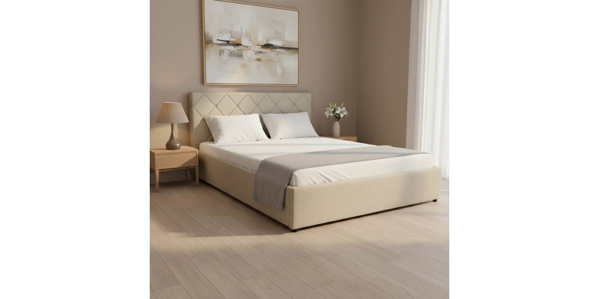 Κρεβάτι Dreamie pakoworld με αποθηκευτικό χώρο ύφασμα μπεζ 160x200εκ