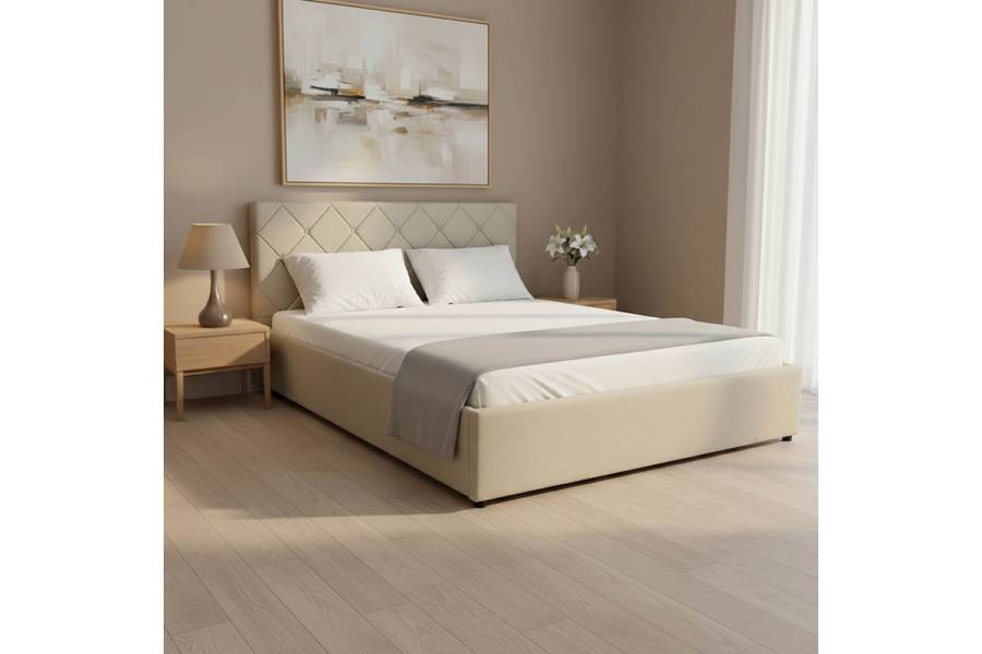 Κρεβάτι Dreamie pakoworld με αποθηκευτικό χώρο ύφασμα μπεζ 160x200εκ
