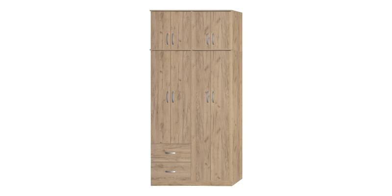 Ντουλάπα ρούχων τετράφυλλη με πατάρι Zelia pakoworld με 2 συρτάρια σε oak απόχρωση 120x42x240εκ
