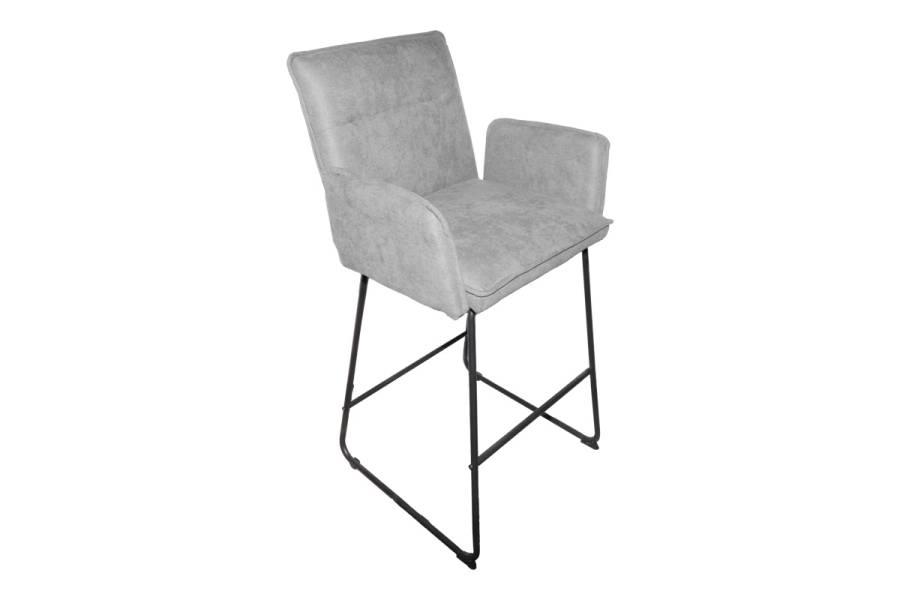 Σκαμπό μπαρ Essential pakoworld ύφασμα γκρι-πόδι μαύρο μεταλλικό 57x64.5x107εκ