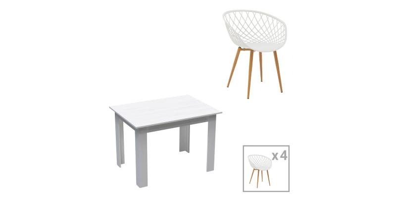 Τραπεζαρία Manka-Ezra pakoworld σετ 5τεμ σε λευκή απόχρωση 110x80x77εκ