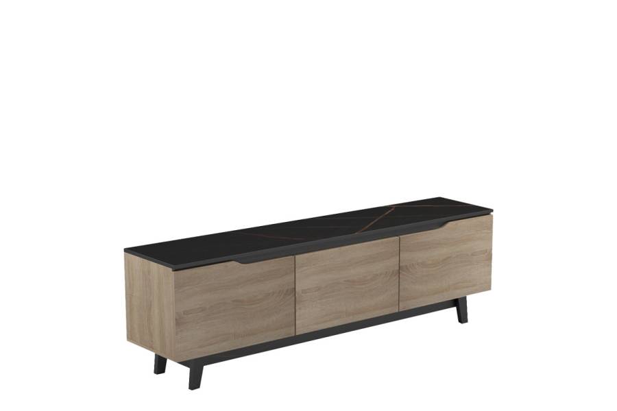 Έπιπλο τηλεόρασης Kasandra pakoworld σε μαύρο μαρμάρου-sonoma απόχρωση 180x35x48.5εκ