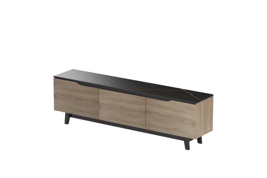 Έπιπλο τηλεόρασης Kasandra pakoworld σε μαύρο μαρμάρου-sonoma απόχρωση 180x35x48.5εκ
