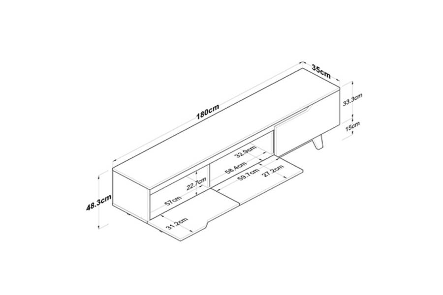 Έπιπλο τηλεόρασης Kasandra pakoworld σε μαύρο μαρμάρου-sonoma απόχρωση 180x35x48.5εκ
