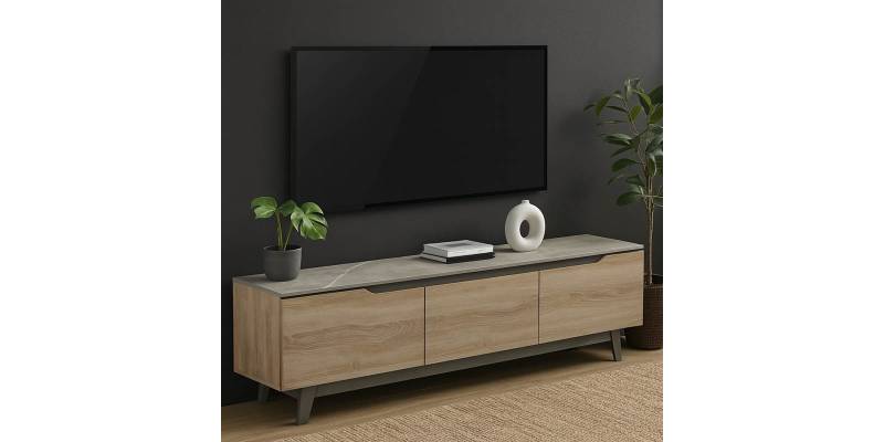 Έπιπλο τηλεόρασης Kasandra pakoworld μπεζ μαρμάρου-sonoma 180x35x48.5εκ