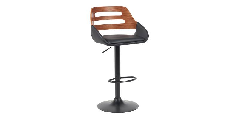 Σκαμπό μπαρ Fern pakoworld πτυσσόμενο-περιστρεφόμενο μαύρο pu- ξύλο καρυδί - μέταλλο μαύρο 50x48.5x89-110.5εκ