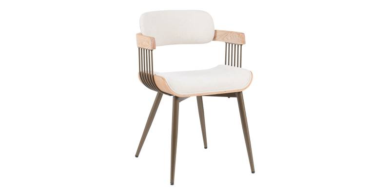 Πολυθρόνα Cameo pakoworld μέταλλο μπρονζέ-white-wash ξύλο-μπέζ ύφασμα 53x49.5x75.5εκ