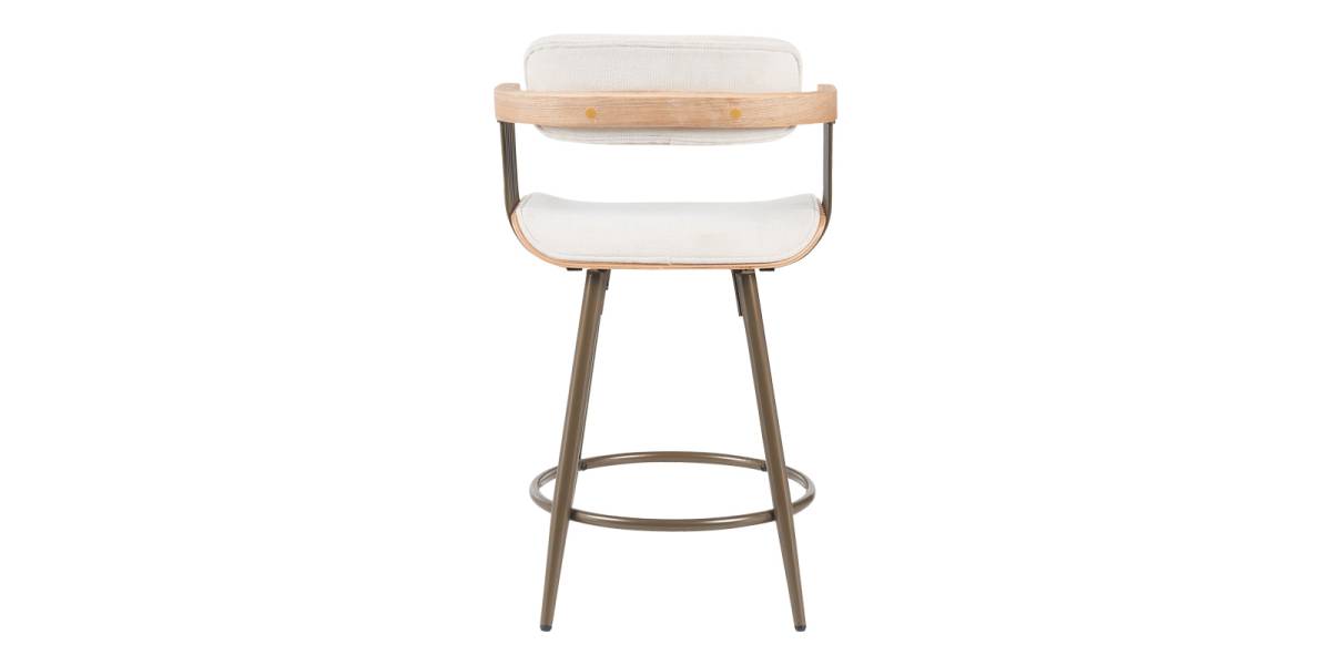 Σκαμπό μπαρ Cameo pakoworld περιστρεφόμενο μέταλλο μπρονζέ-white-wash ξύλο-μπέζ ύφασμα 53x50x93εκ