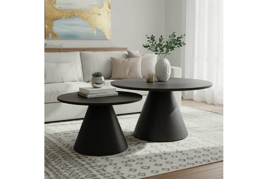 Tραπέζια σαλονιού Donda pakoworld mdf σετ 2τεμ. μαύρο