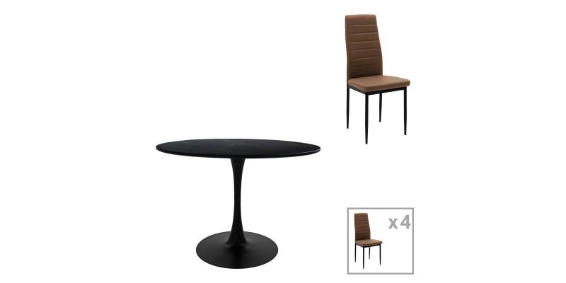 Τραπεζαρία Balou-Parker pakoworld σετ 5τεμ μαύρο-καφε Φ100x73εκ