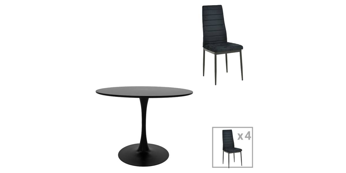 Τραπεζαρία Balou-Parker pakoworld σετ 5τεμ μαύρο Φ120x73εκ