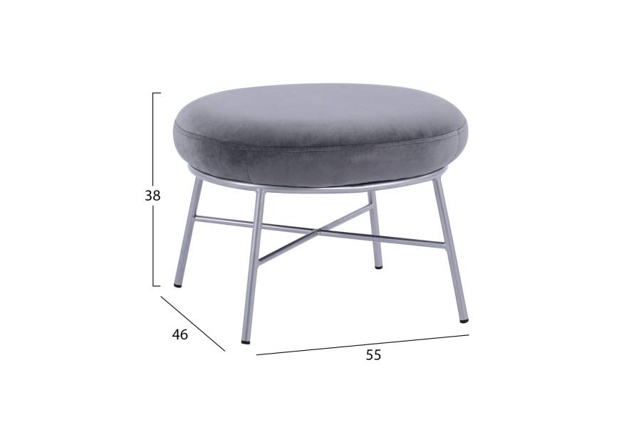 ΣΚΑΜΠΟ ΥΠΟΠΟΔΙΟ TRUDI HM8640.01 ΑΠΟ ΓΚΡΙ ΒΕΛΟΥΔΟ ΜΕ ΑΣΗΜΙ ΒΑΣΗ 55x46x38Υ εκ.