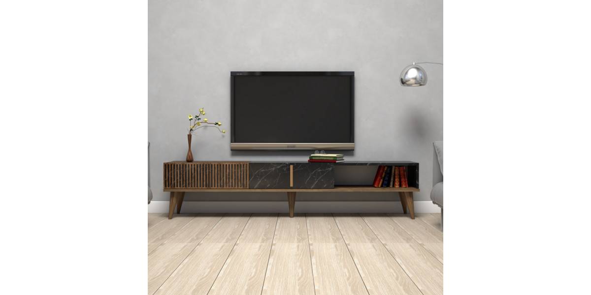 ΕΠΙΠΛΟ ΤΗΛΕΟΡΑΣΗΣ HM9512.02 ΜΕΛΑΜΙΝΗΣ ΚΑΡΥΔΙ ΚΑΙ ΟΨΗ ΜΑΥΡΟΥ ΜΑΡΜΑΡΟΥ 180x35x40Yεκ.