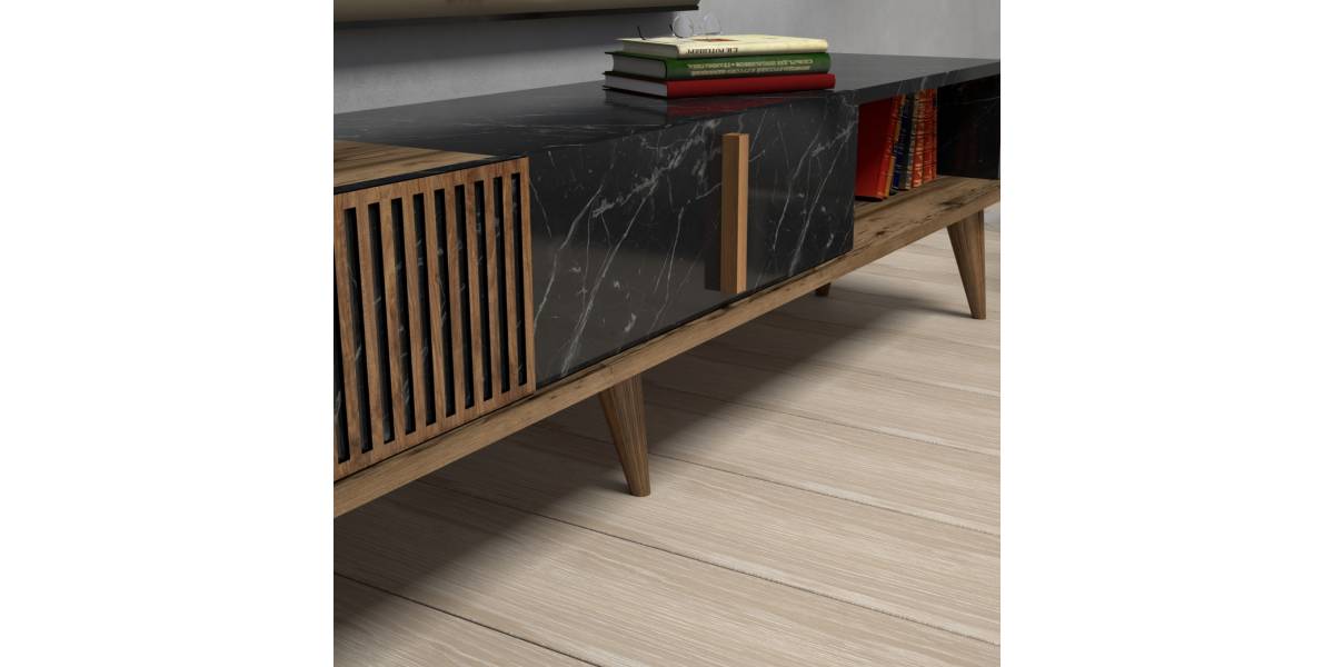 ΕΠΙΠΛΟ ΤΗΛΕΟΡΑΣΗΣ HM9512.02 ΜΕΛΑΜΙΝΗΣ ΚΑΡΥΔΙ ΚΑΙ ΟΨΗ ΜΑΥΡΟΥ ΜΑΡΜΑΡΟΥ 180x35x40Yεκ.